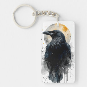 Mystieke Raven Waterverf Kunst Gothische Maan Kr Sleutelhanger