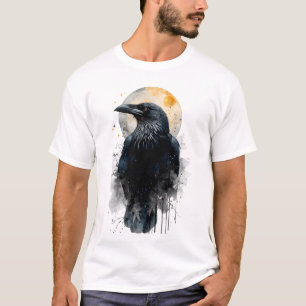 Mystieke Raven Waterverf Kunst   Gothische Maan Kr T-shirt