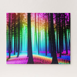 Mystieke regenboog betovering onder silhouet bomen legpuzzel