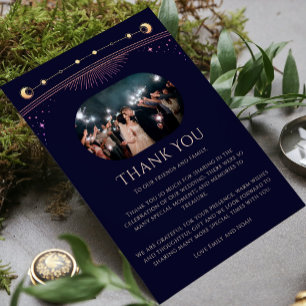 Mystieke Regenboog Blauwe Zon Maan Ster Foto Bruil Bedankkaart