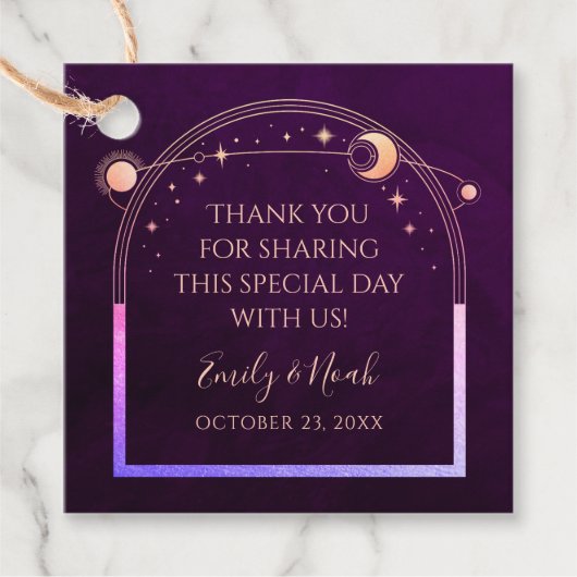 Mystieke Regenboog Diepe Pruim Zon Maan Sterren Br Bedankjes Labels (Voorkant)