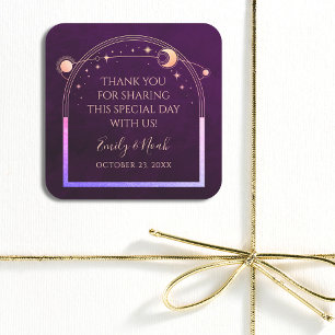 Mystieke Regenboog Diepe Pruim Zon Maan Sterren Br Vierkante Sticker