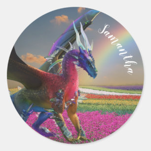 Mystieke Regenboog Draak Crystal gepersonaliseerd Ronde Sticker