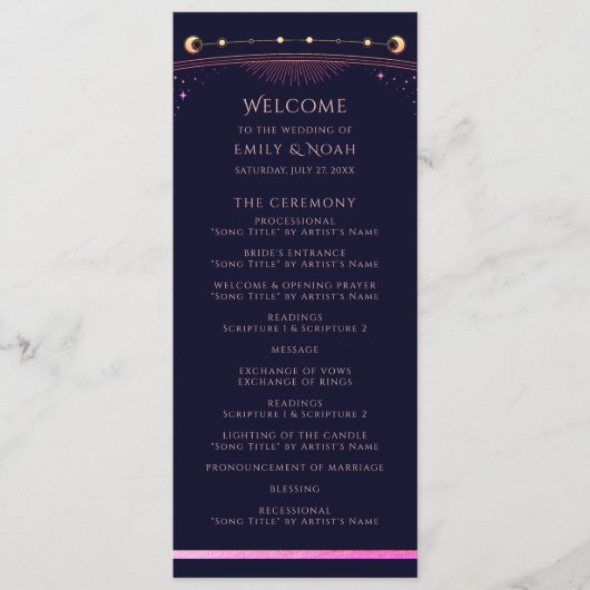 Mystieke Regenboog Marine Blauwe Zon Maan Sterren  Programmakaart (Voorkant)