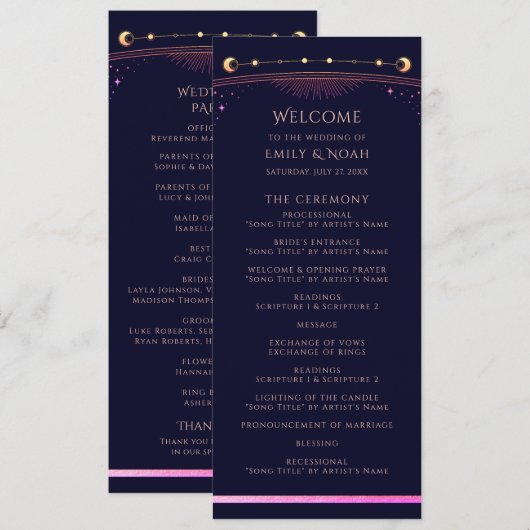 Mystieke Regenboog Marine Blauwe Zon Maan Sterren Programmakaart (Voorkant / Achterkant)