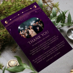 Mystieke regenboog pruim zon maan ster foto bruilo bedankkaart