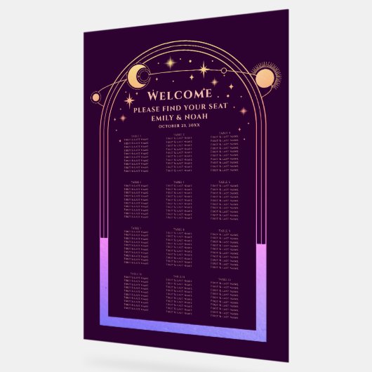 Mystieke regenboog pruim zon maan sterren bruiloft acryl bord (Hoek)