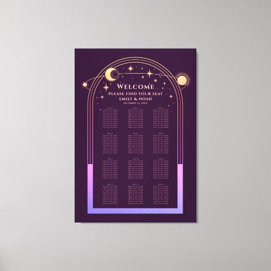 Mystieke regenboog pruim zon maan sterren bruiloft canvas afdruk (Voorkant)