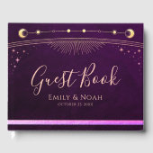 Mystieke regenboog pruim zon maan sterren bruiloft gastenboek (Voorkant)
