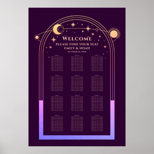 Mystieke regenboog pruim zon maan sterren bruiloft poster (Voorkant)