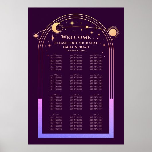 Mystieke regenboog pruim zon maan sterren bruiloft poster (Voorkant)