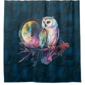 Mystieke Regenboog Uil en Volle Maan Celestial Douchegordijn (Voorkant)