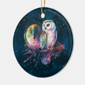 Mystieke Regenboog Uil en Volle Maan Celestial Keramisch Ornament (Links)
