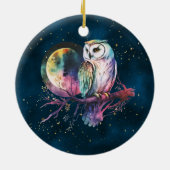 Mystieke Regenboog Uil en Volle Maan Celestial Keramisch Ornament (Achterkant)