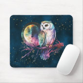 Mystieke Regenboog Uil en Volle Maan Celestial Muismat (Met muis)