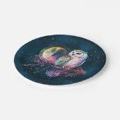 Mystieke Regenboog Uil en Volle Maan Celestial Papieren Bordje (Gekanteld)