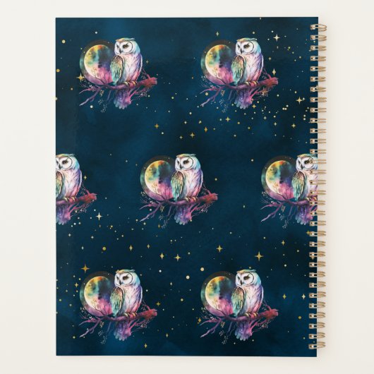 Mystieke Regenboog Uil en Volle Maan Celestial Planner (Achterkant)