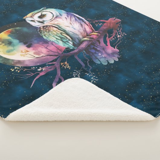 Mystieke Regenboog Uil en Volle Maan Celestial Sherpa Deken (3/4)