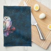 Mystieke Regenboog Uil en Volle Maan Celestial Theedoek (Quarter Fold)