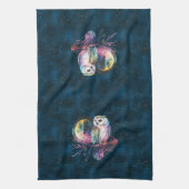 Mystieke Regenboog Uil en Volle Maan Celestial Theedoek (Verticaal)