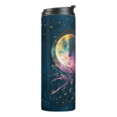 Mystieke Regenboog Uil en Volle Maan Celestial Thermosbeker (Gedraaid links)