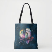 Mystieke Regenboog Uil en Volle Maan Celestial Tote Bag (Voorkant)