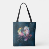 Mystieke Regenboog Uil en Volle Maan Celestial Tote Bag (Achterkant)
