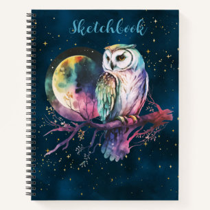 Mystieke Regenboog Uil & Volle Maan Hemelse Schets Notitieboek