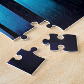 Mystieke regenboogkleurige silhouet zwarte bomen legpuzzel (Zijkant)