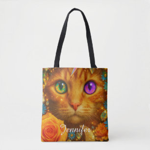 Mystieke Regenboogogige Kat Bloemendroom Tote Bag