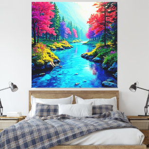 Mystieke Rivier Dromerig Bos Pad Ontwerp Canvas Afdruk