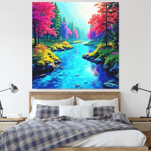 Mystieke Rivier Dromerig Bos Pad Ontwerp Canvas Afdruk (Insitu (Slaapkamer))