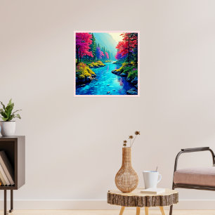 Mystieke Rivier Dromerig Bos Pad Ontwerp Poster