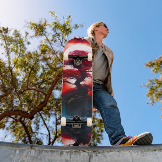 Mystieke rode boom onder volle maan persoonlijk skateboard (Buiten 1)