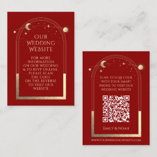 Mystieke Rode Gouden Huwelijkswebsite RSVP QR Code Informatiekaartje