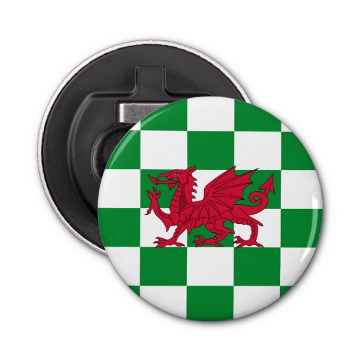Mystieke Rode Keltische Draak Vlag van Wales Button Flesopener (Voorkant)