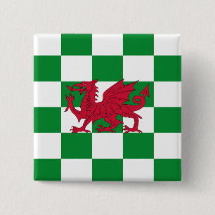 Mystieke Rode Keltische Drakenvlag van Wales Vierkante Button 5,1 Cm
