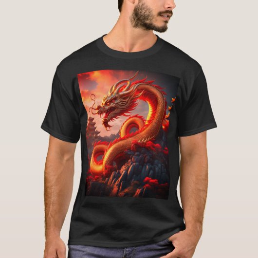 Mystieke Rode Vuur Dragon Art T-shirt (Voorkant)