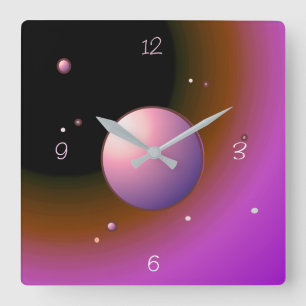 Mystieke roze maan met planeten >Wandklok Vierkante Klok