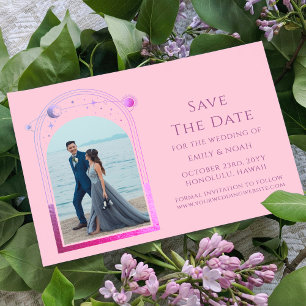 Mystieke Roze Paarse Hemelse Trouwfoto Save The Date