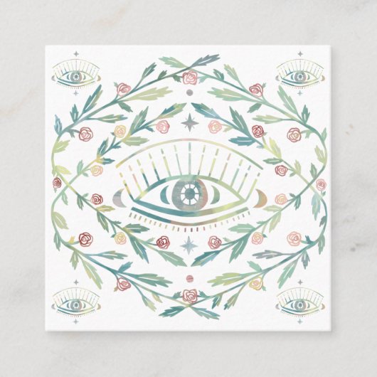 Mystieke Rozen Wijnstokken Magische Boho QR-code Vierkante Visitekaartje (Voorkant)