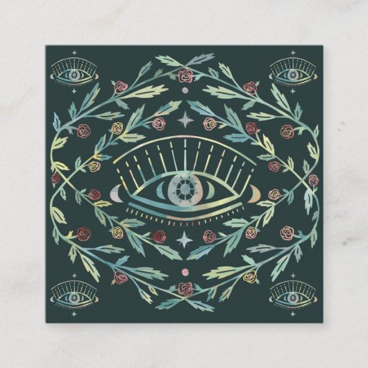 Mystieke Rozen Wijnstokken Magische Boho QR-code Vierkante Visitekaartje (Voorkant)