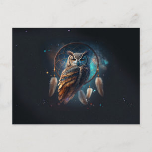 Mystieke ruimte-uil met dromenvangerkunst briefkaart
