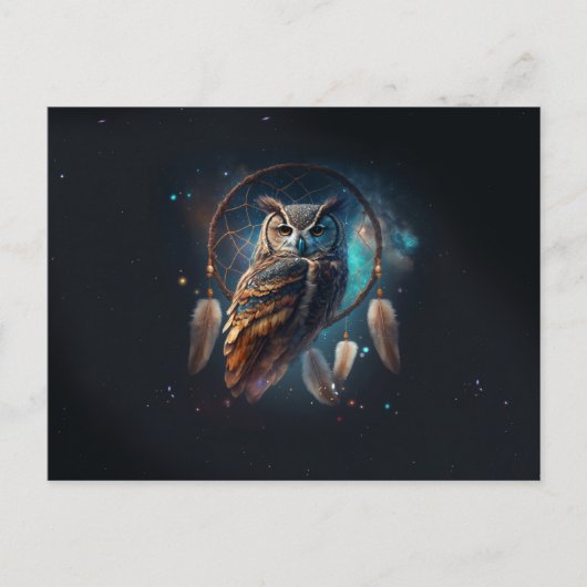 Mystieke ruimte-uil met dromenvangerkunst briefkaart (Voorkant)
