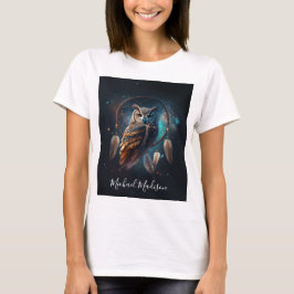 Mystieke ruimte-uil met dromenvangerkunst        t-shirt