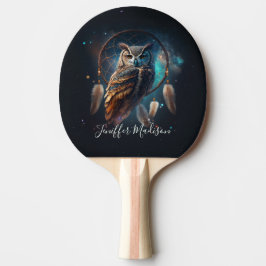 Mystieke ruimte-uil met dromenvangerkunst        tafeltennisbatje