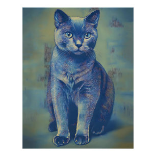 Mystieke Russische Blauwe Kat Foto Afdruk