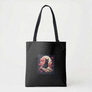 Mystieke Sakura Nacht: Zwarte kat met volle maan Tote Bag