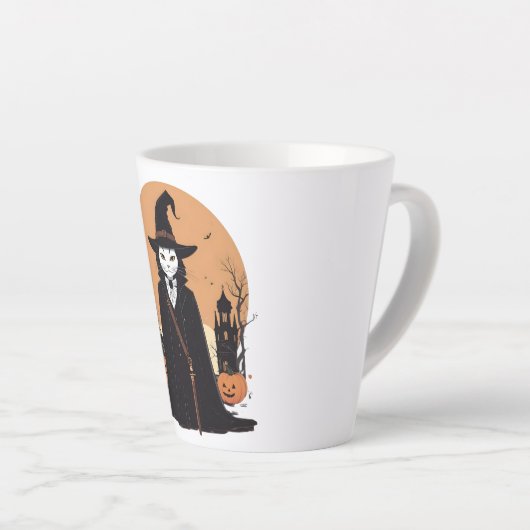 Mystieke Salem Zwarte Kat met Pompoenen Latte Mok (Rechterhoek)