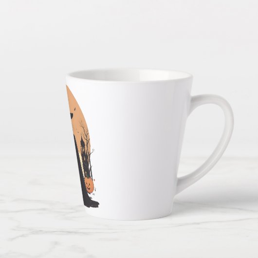 Mystieke Salem Zwarte Kat met Pompoenen Latte Mok (Rechts)